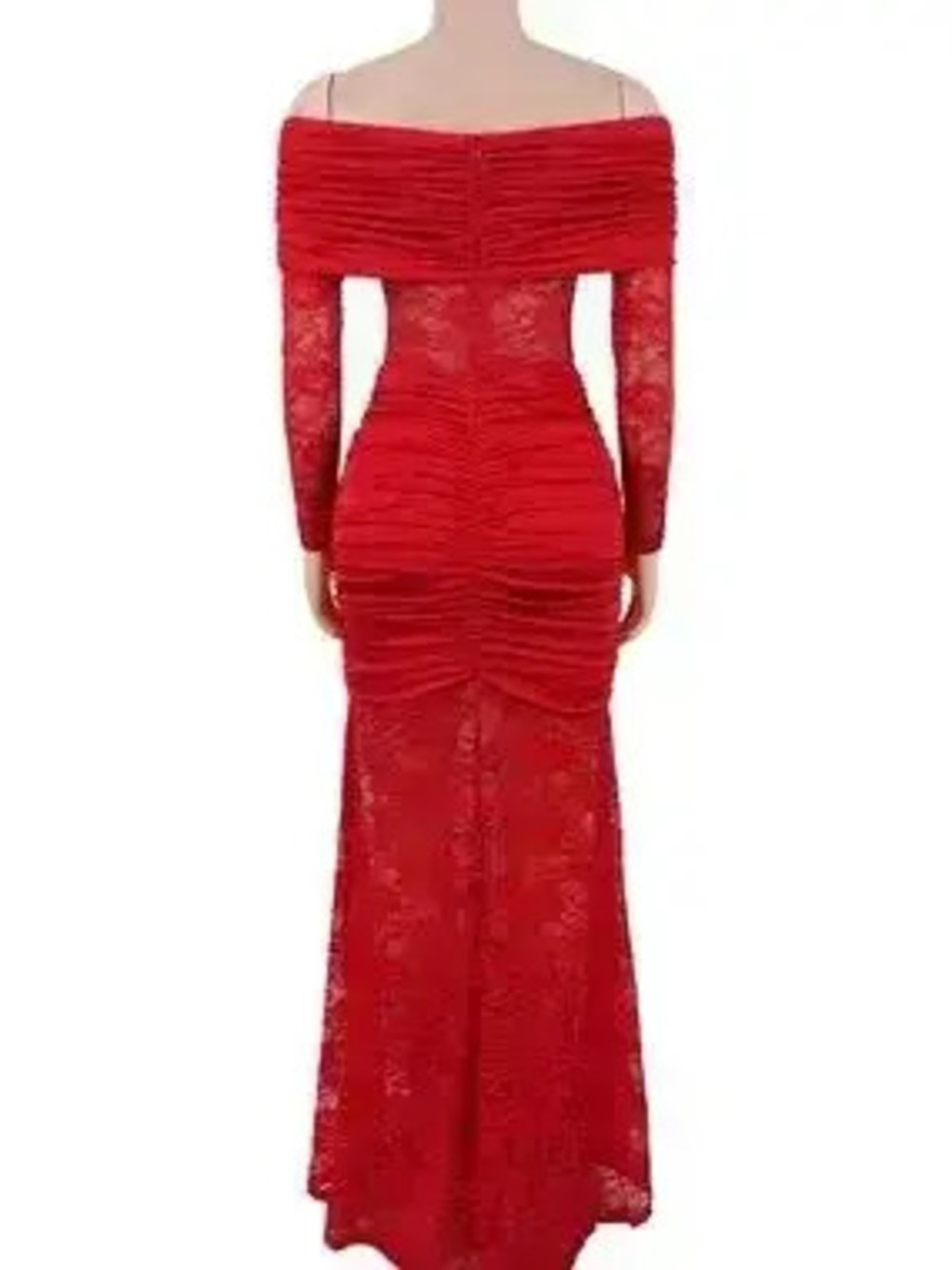 Off-Shoulder Ruched Lace Mermaid Maxi Dress - Picture 5 of 10